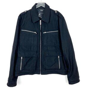 Guess Jacket Mens XXL Black Midnight Society Wool Blend Zip Pocket Utility